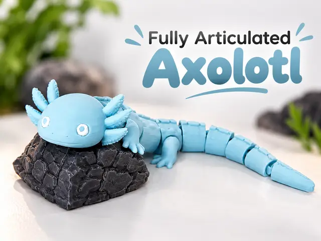 Flexi Axolotl, cute articulated print in place Animal — modelo 3D