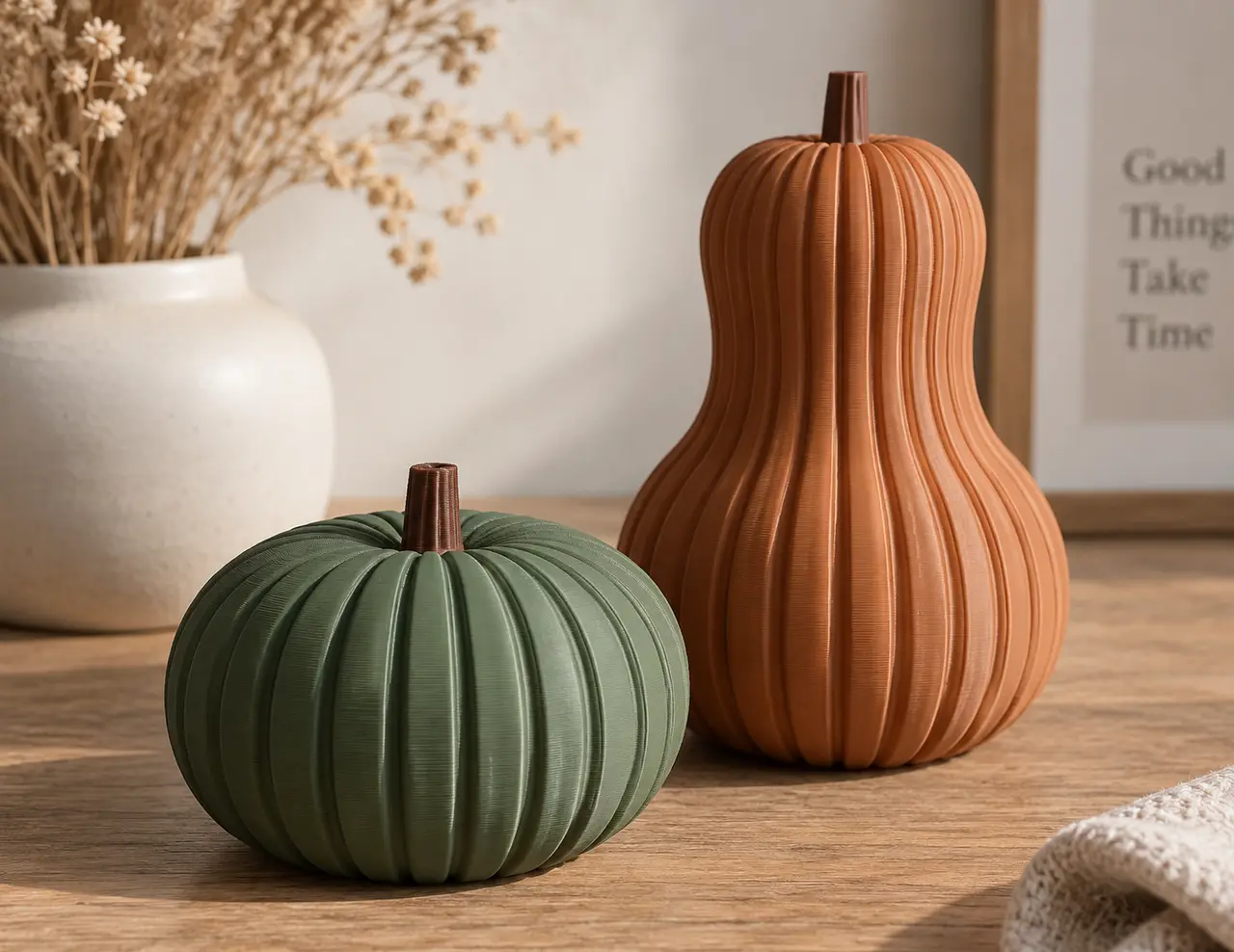 Ribbed Pumpkin & Tall Gourd Set– Modern Fall Decor — modelo 3D