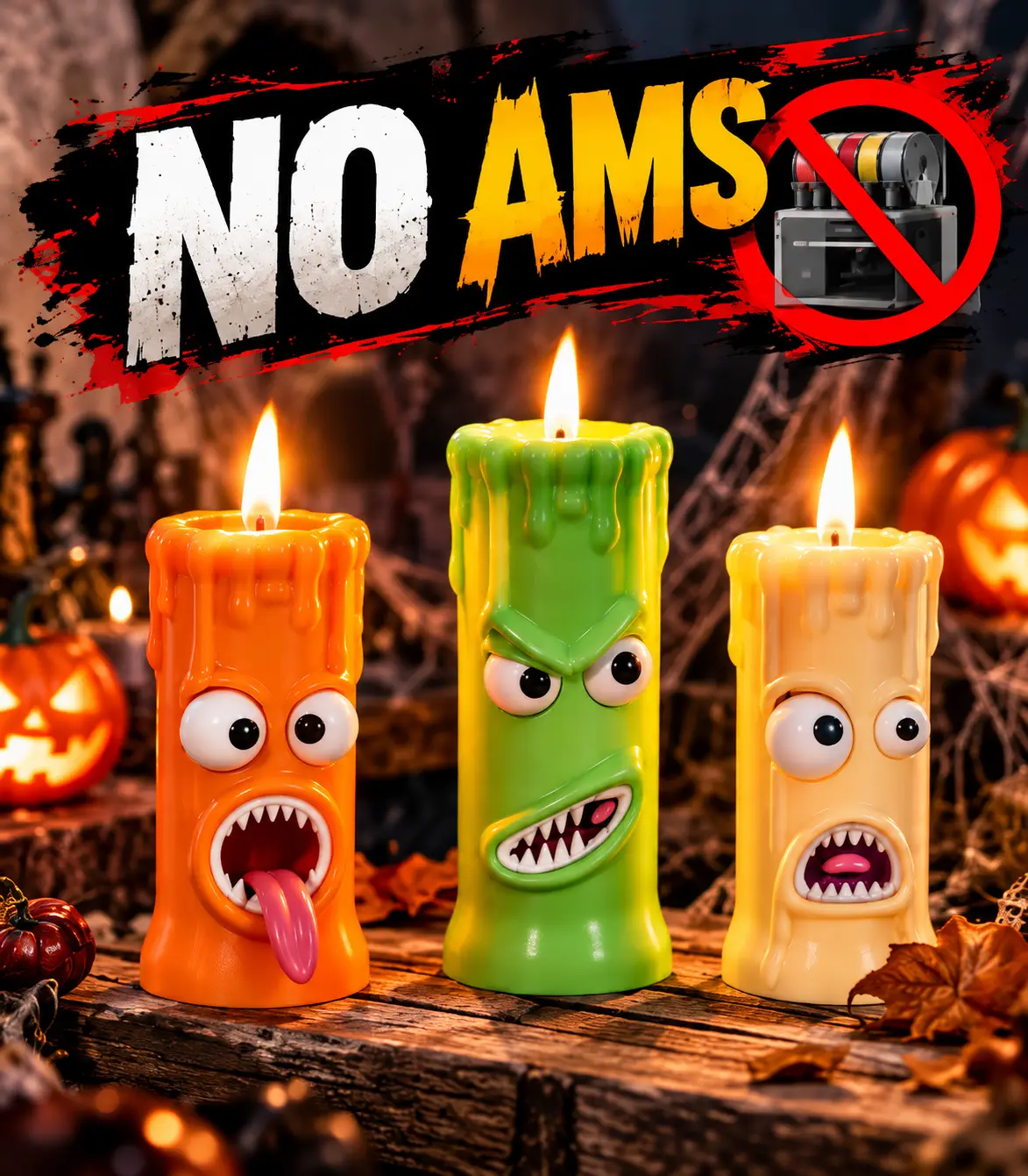 Multi-Part Monster Face Candle Holders (3-Pack Tealight Set - No AMS Needed) — modelo 3D