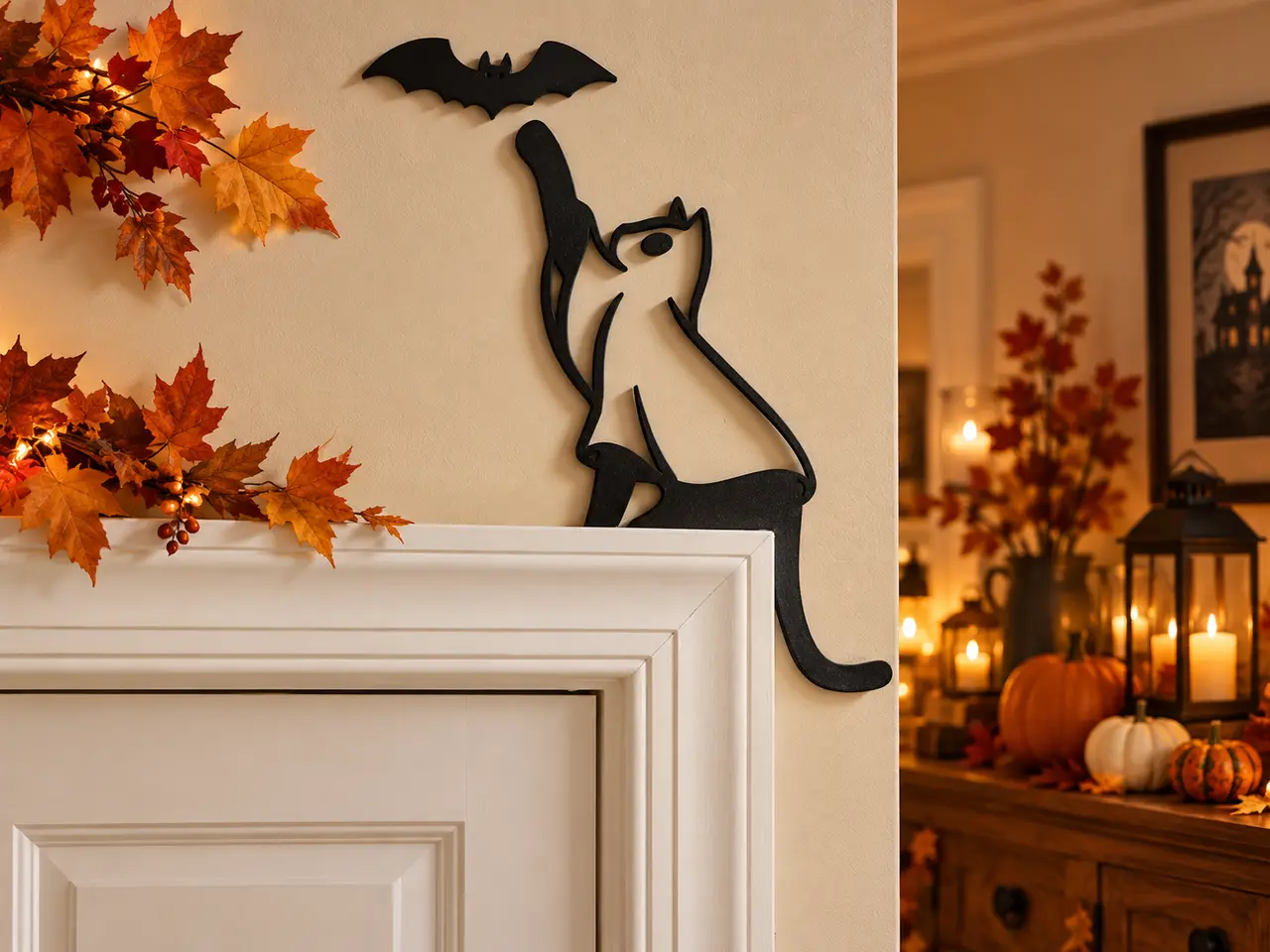 Halloween Cat & Bat Door Frame Wall Art – Spooky Wall Decoration — modelo 3D