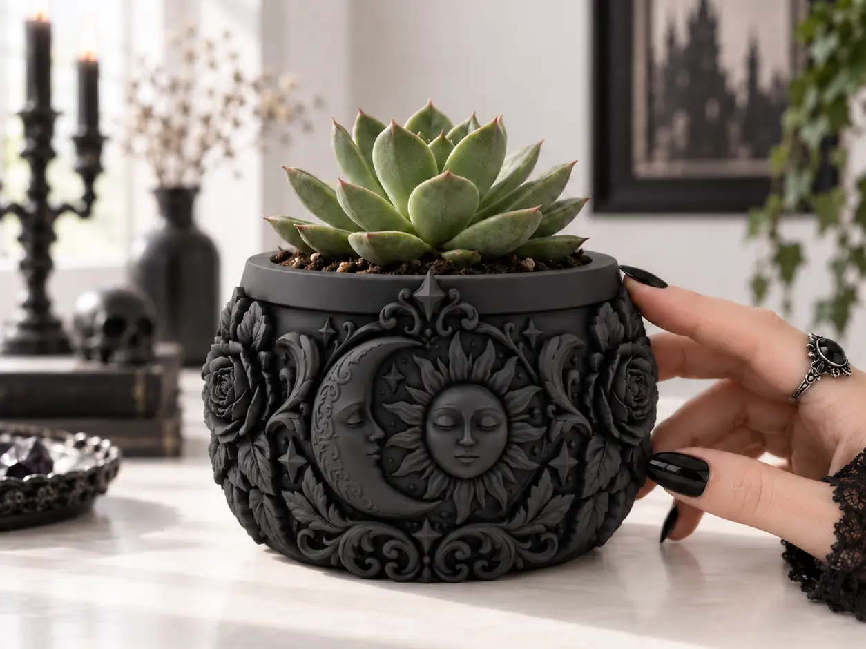 Goth Sun Moon Rose Celestial Succulent Planter — modelo 3D