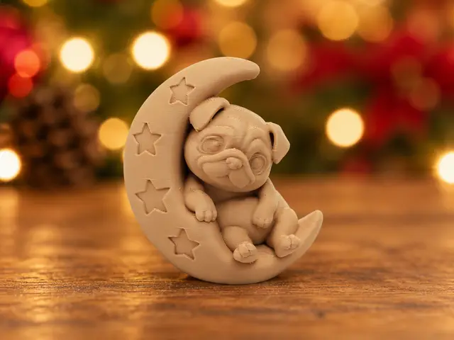 Verträumter Mopswelpe auf dem Sternenmond — modelo 3D