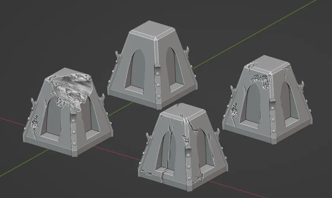 Grimdark scatter terrain concrete anti-tank obstacles (Dragon's teeth) for wargaming — modelo 3D