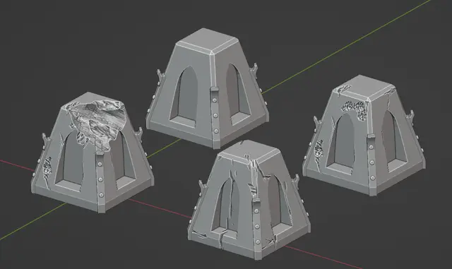 Grimdark scatter terrain concrete anti-tank obstacles (Dragon's teeth) for wargaming — modelo 3D