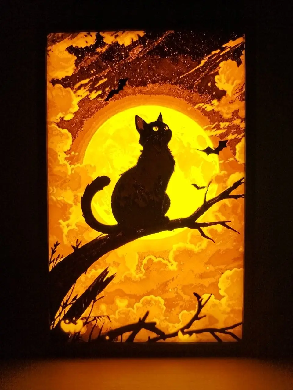 Cat moon halloween 140x220 Hueforge — modelo 3D