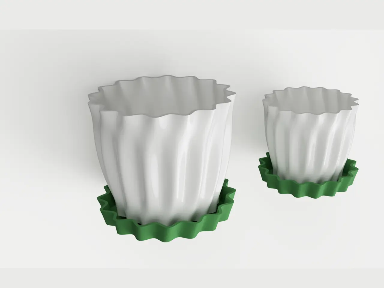 Fluted Planter with Matching Saucer – Ribbed Plant Pot, 2 Sizes, No Supports — modelo 3D