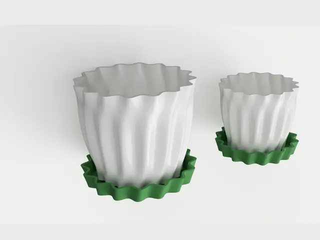 Fluted Planter with Matching Saucer – Ribbed Plant Pot, 2 Sizes, No Supports — modelo 3D