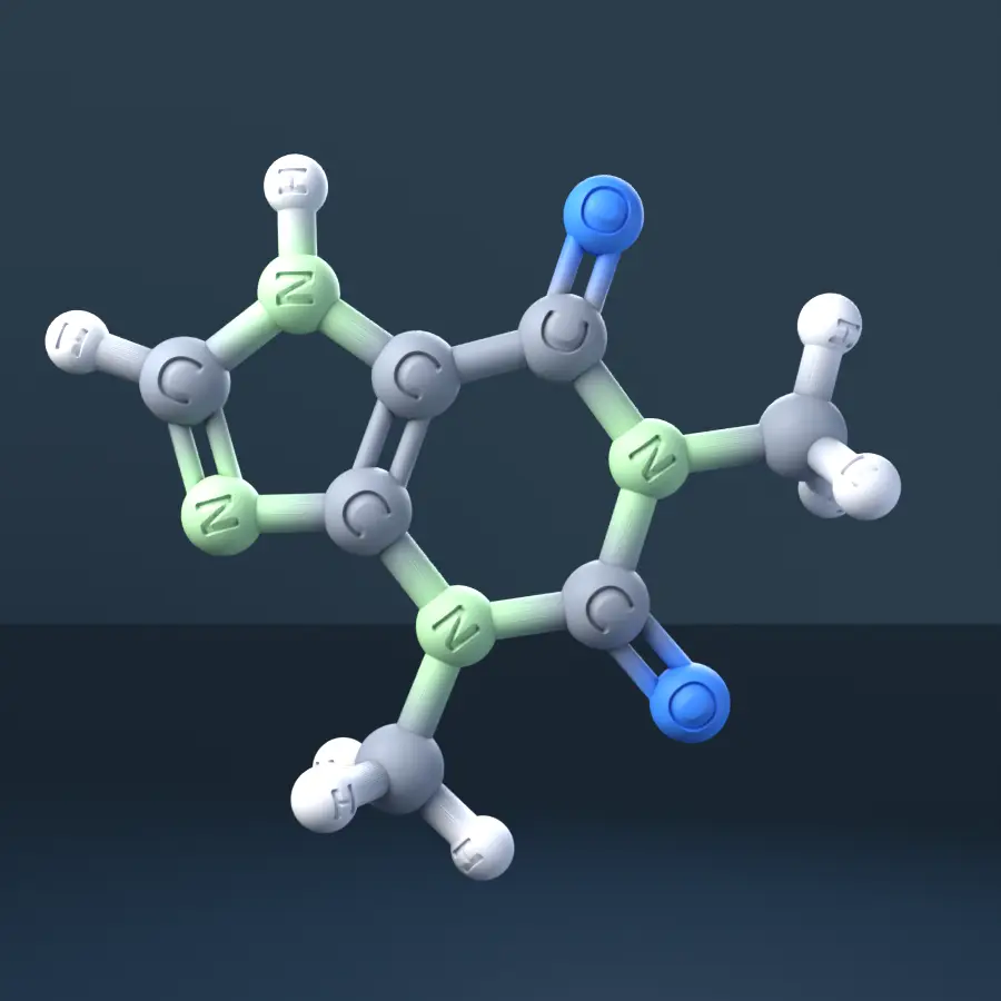 Theophylline 3D Molecular Model — CAS 58-55-9 — modelo 3D
