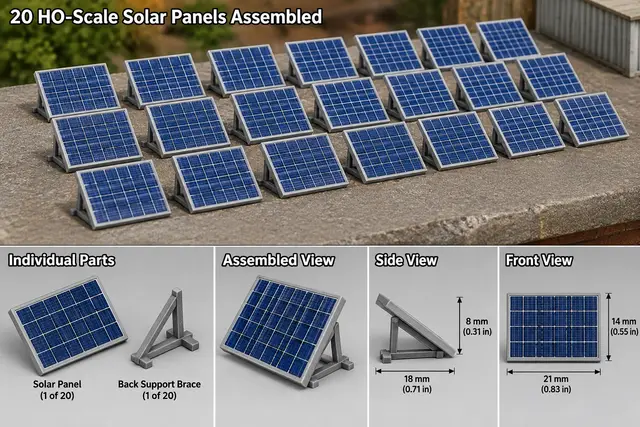 20 individual solar panels and 20 separate triangular support braces, — modelo 3D