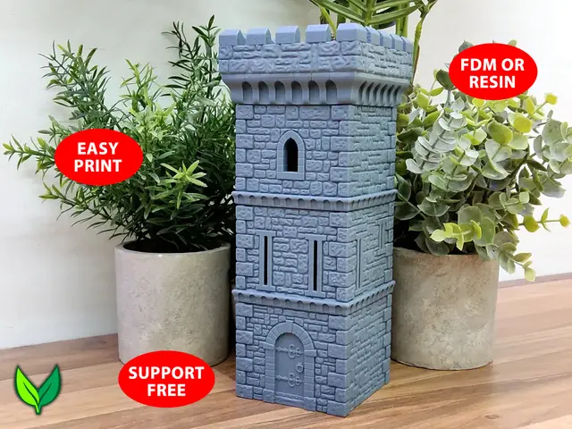 Castle Tower – Easy Support Free 3D Print for RPGs and Dioramas — modelo 3D