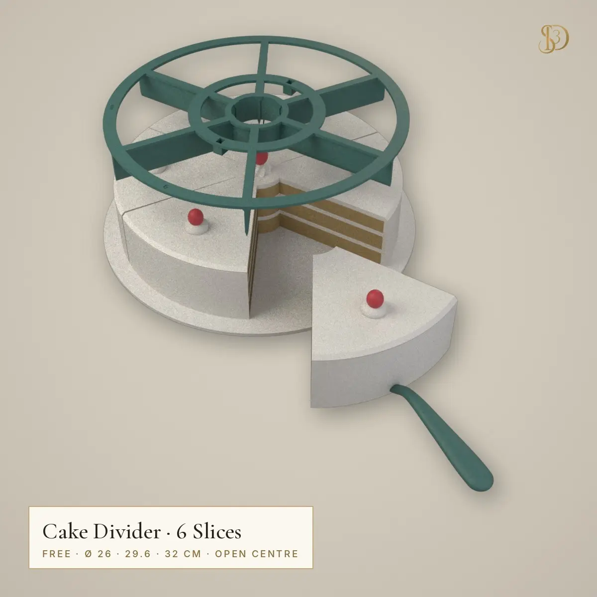 Cake Divider 6 Slices – Free Cake Slice Marker in Ø 26, 29.6 and 32 cm — modelo 3D