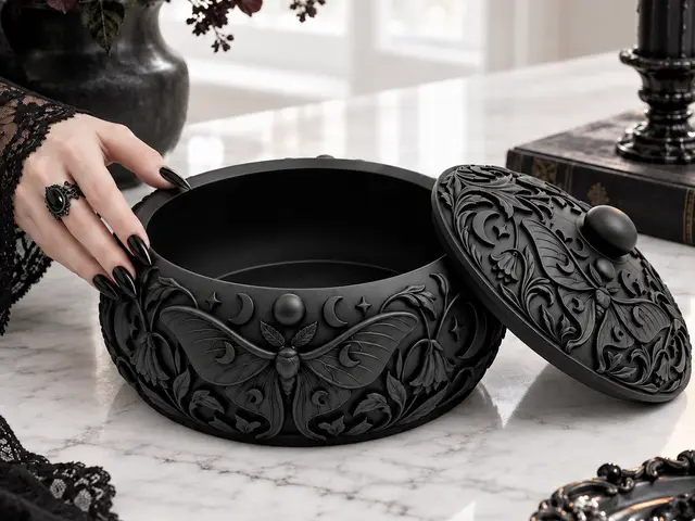 Goth Moon Moth Botanical Trinket Box With Lid — modelo 3D