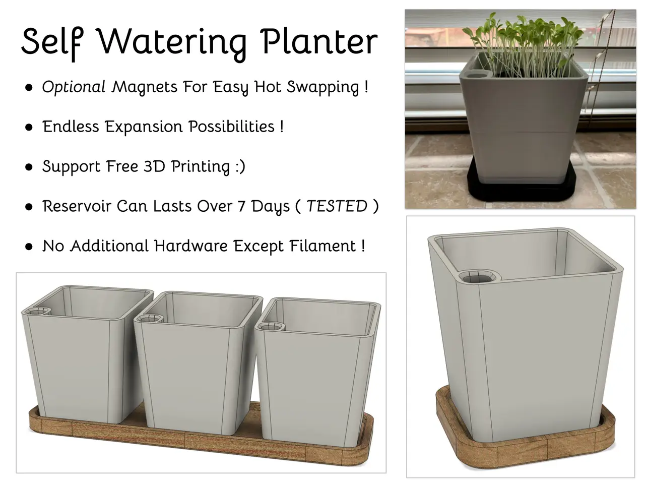 Modular Self Watering Planter - Endless Expandability ! — modelo 3D