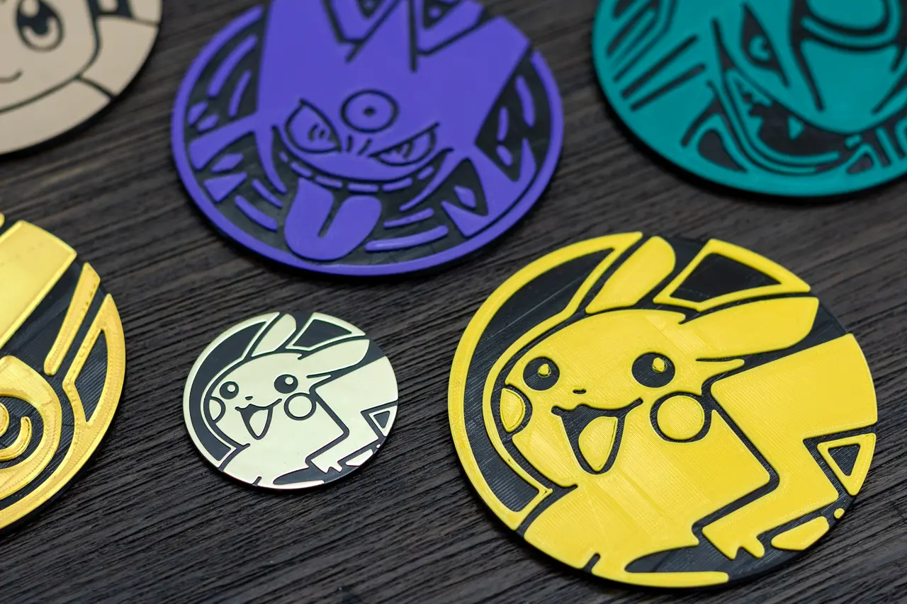Pokemon Coasters Vol. 2 - Gengar, Rayquaza, Pikachu, Eevee, Victini — modelo 3D