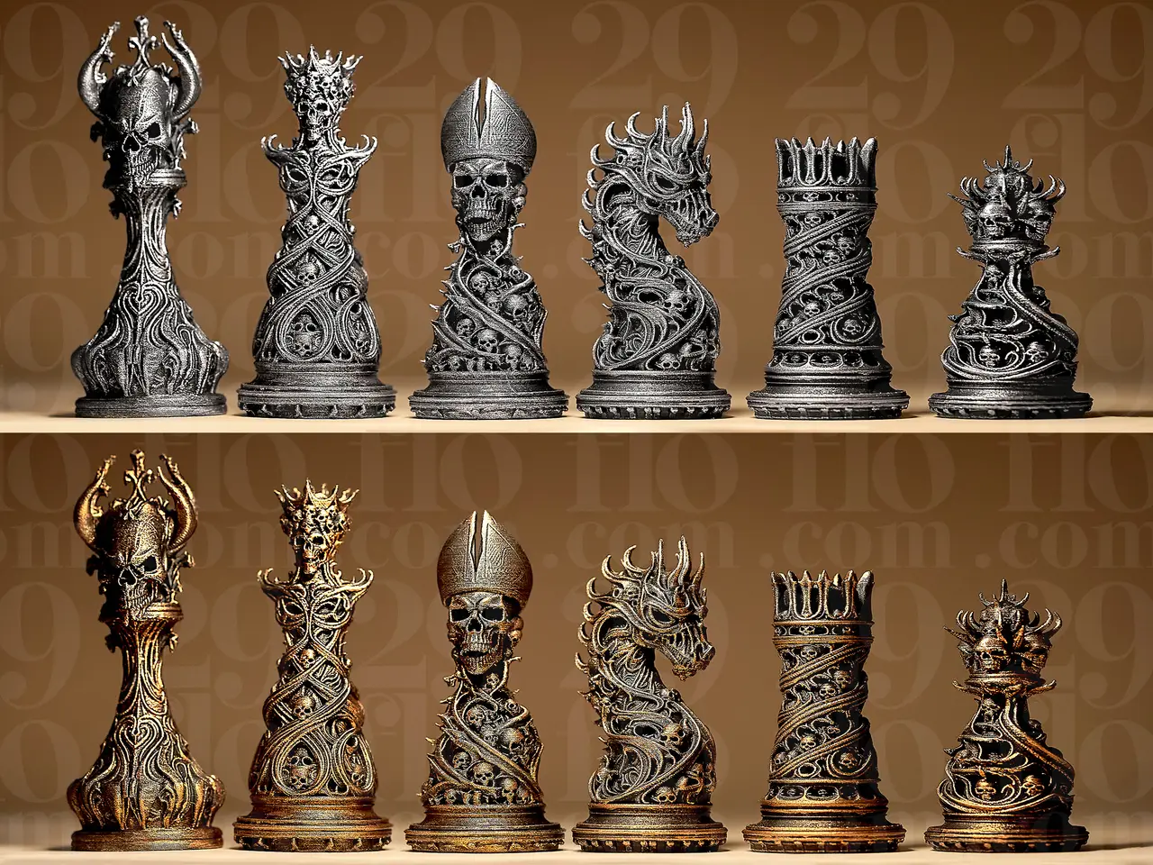 Gothic Ornamental Chess Set — modelo 3D