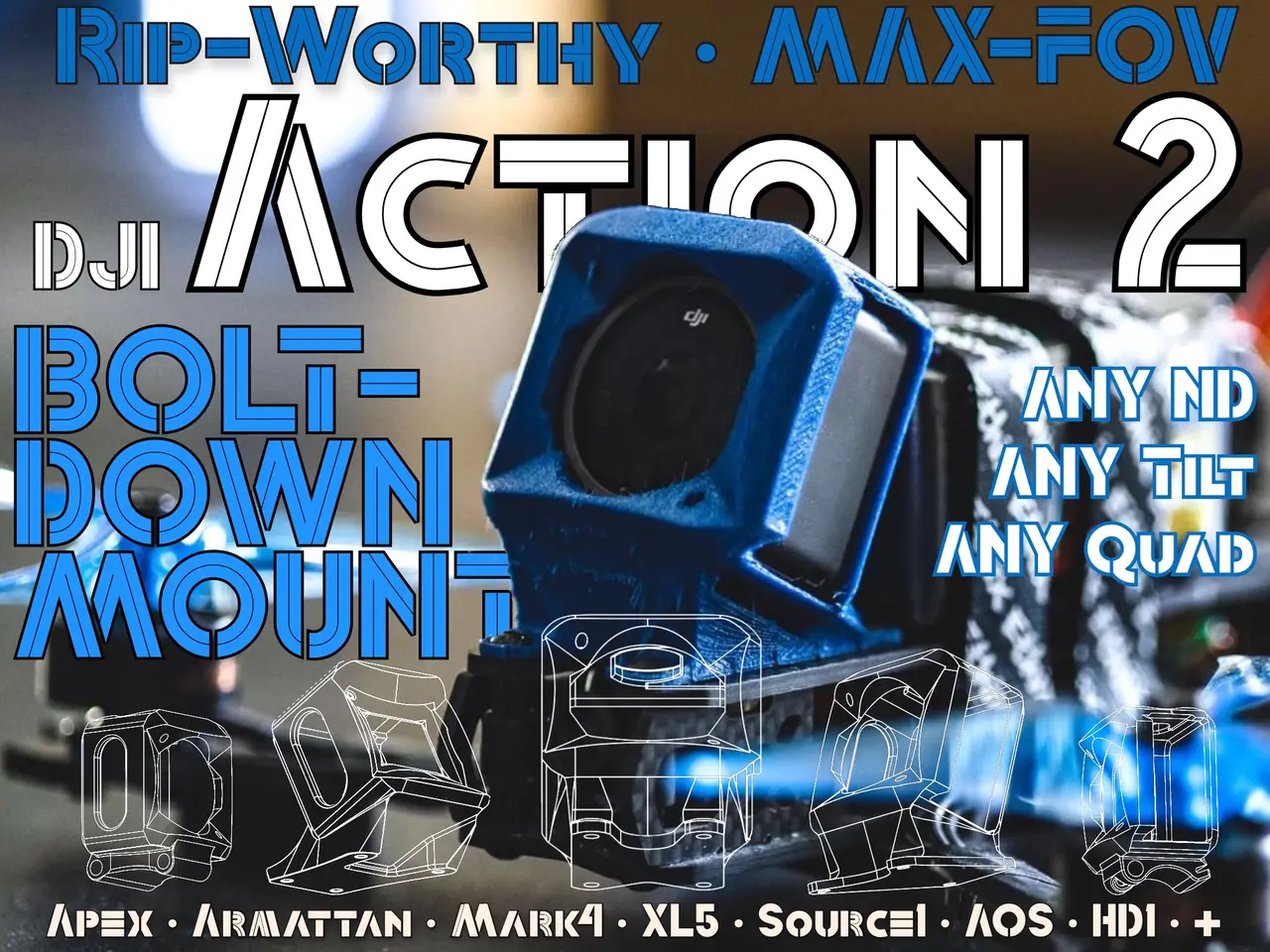 T4 Max FOV Action 2 DJI TPU Drone Mounts — modelo 3D