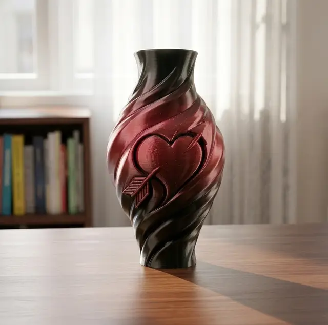 Cupid Modern Spiral Wave Vase – (Vase Mode) with a heart and arrow — modelo 3D