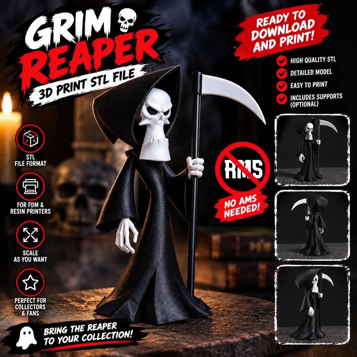 3D Printed Grim Reaper - Billy & Mandy Figure (No AMS) — modelo 3D