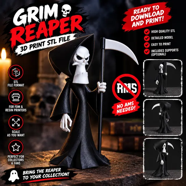 3D Printed Grim Reaper - Billy & Mandy Figure (No AMS) — modelo 3D