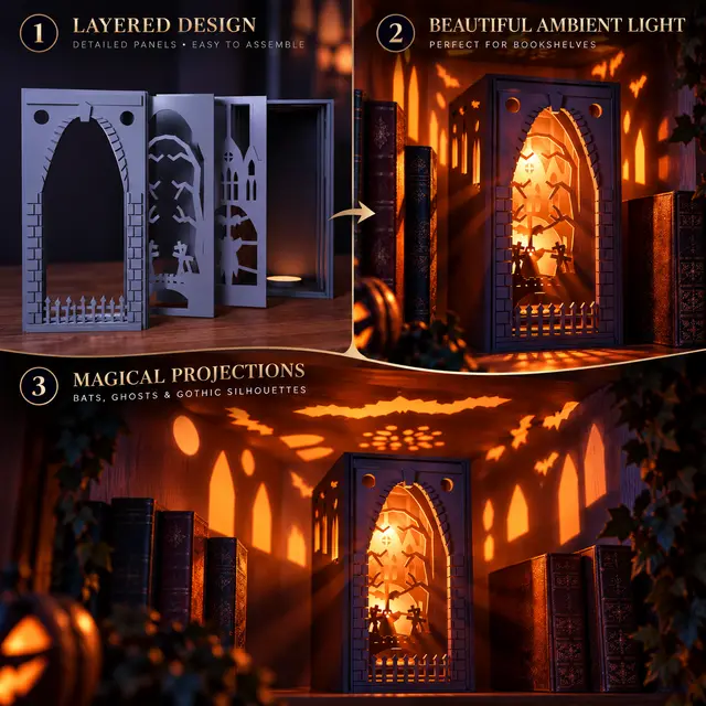 Gothic Shadow-Caster Book Nook - Haunted Graveyard LED Tealight Diorama — modelo 3D