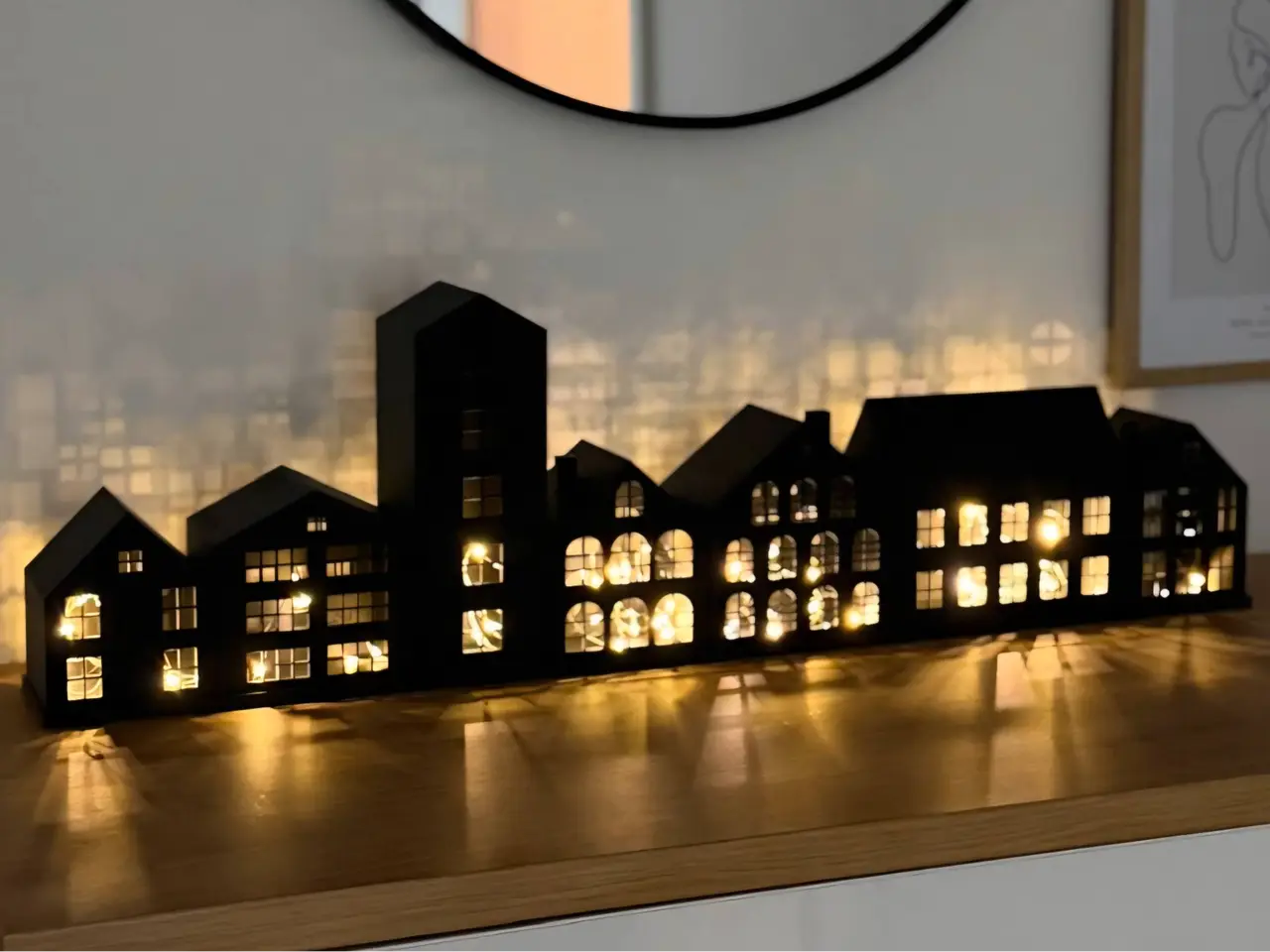 Licht Häuser, Lichter Dorf, 7 Modelle + Platte — modelo 3D