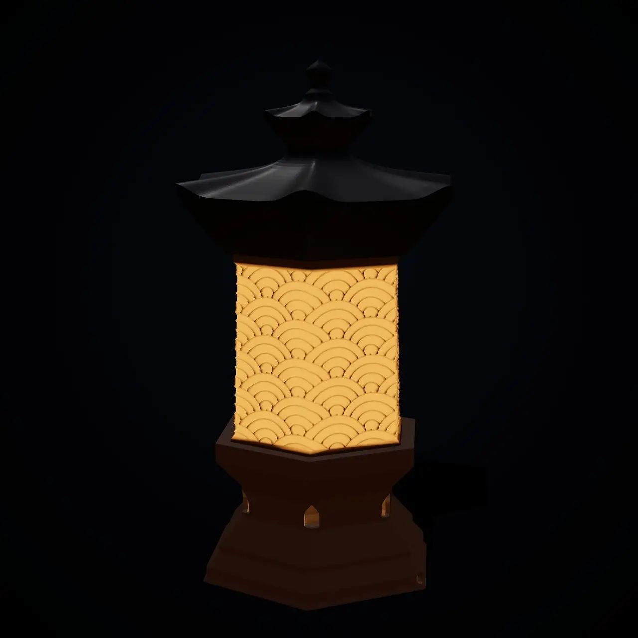 Japanese Toro Stone Lantern - Seigaiha Wave Lithophane LED Lamp with Pagoda Roof — modelo 3D
