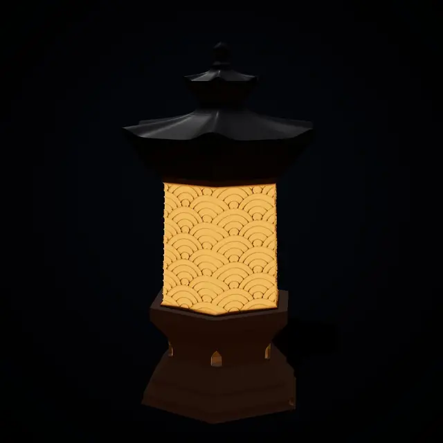 Japanese Toro Stone Lantern - Seigaiha Wave Lithophane LED Lamp with Pagoda Roof — modelo 3D