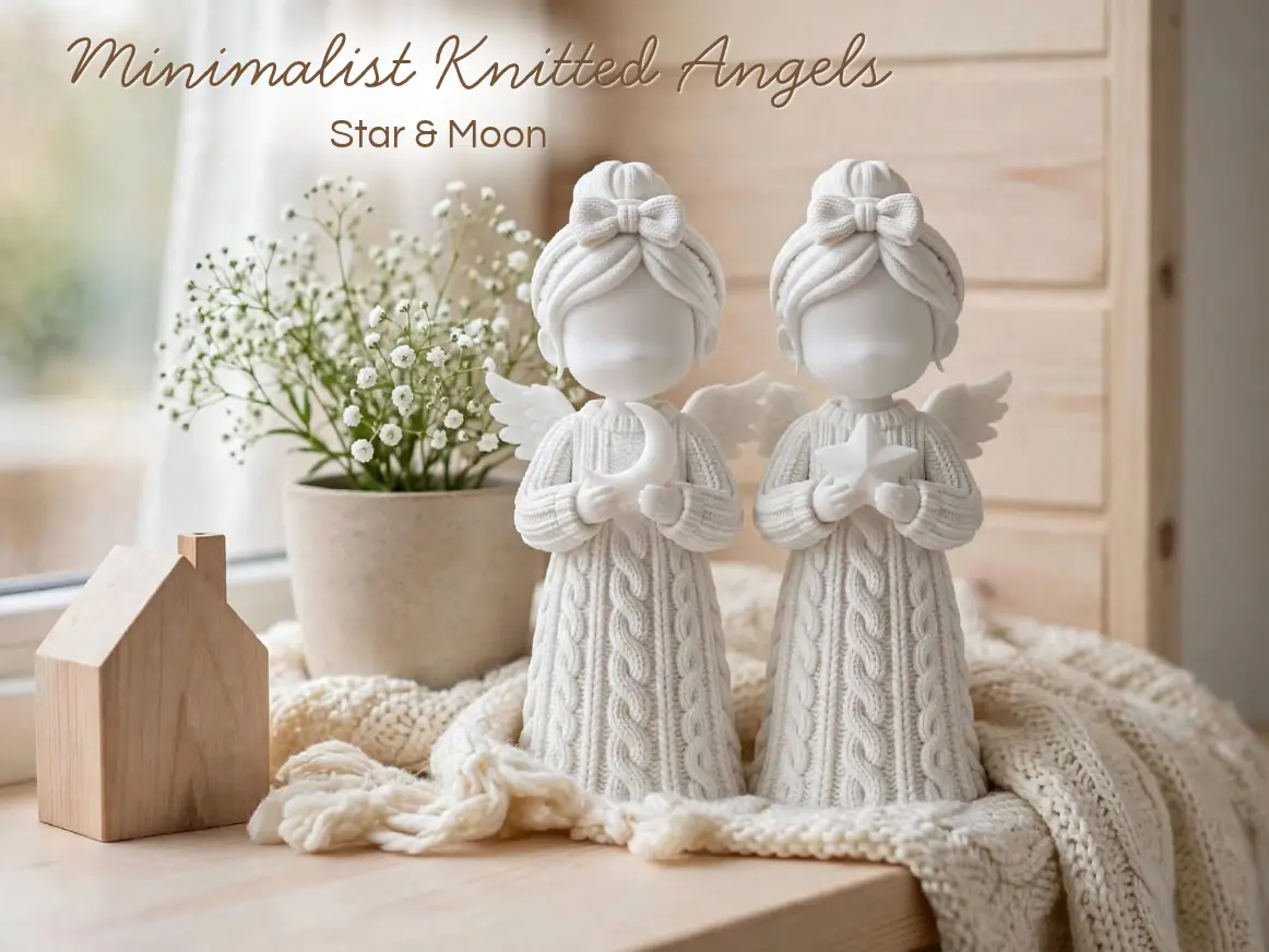 Minimalist Knitted Angels Moon & Star Figures — modelo 3D
