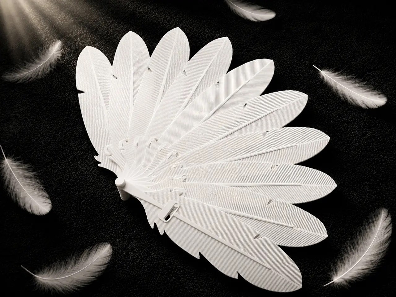 Realistic Feather Folding Fan — modelo 3D