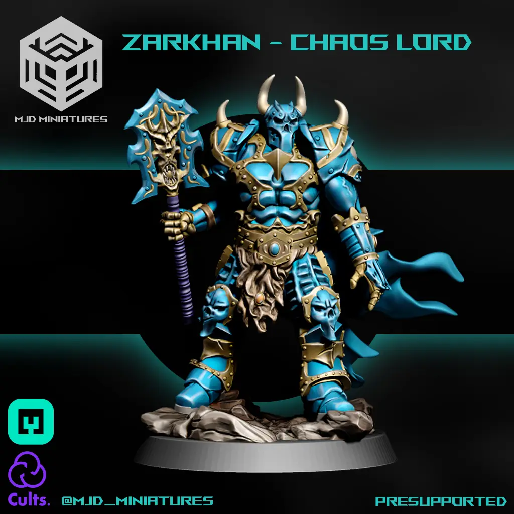 Zarkhan - Chaos Lord - Fantasy miniature - evil sorcerer [PRESUPPORTED] — modelo 3D