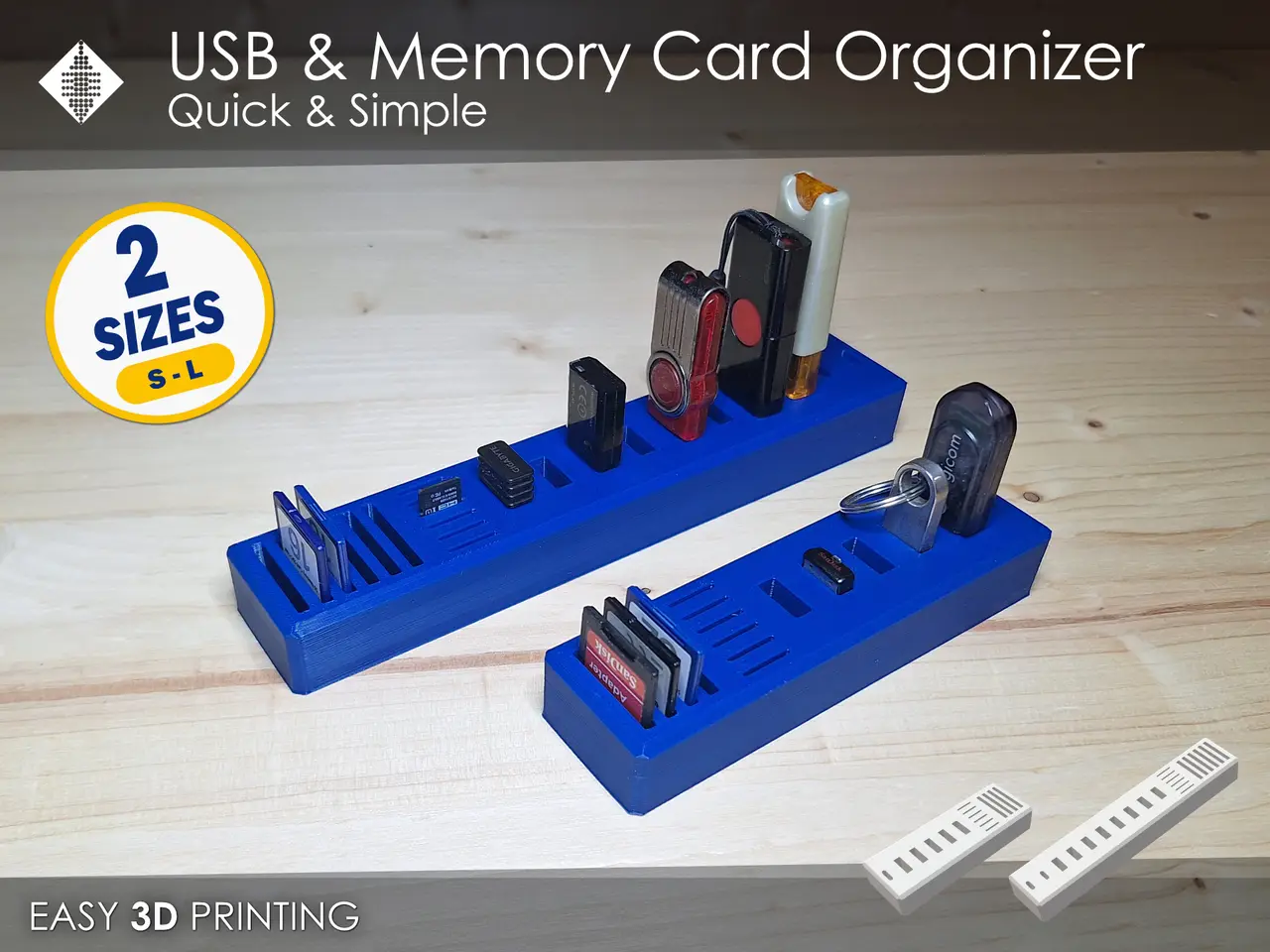 USB & Memory Card Holder - Quick & Simple 2 Sizes — modelo 3D