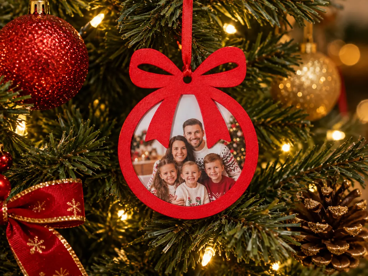 Christmas Photo Ornament with Bow | No Glue — modelo 3D