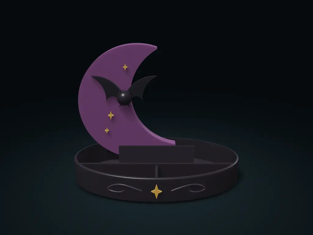 Crescent Moon Phone Valet with Bat and Storage Pockets — modelo 3D