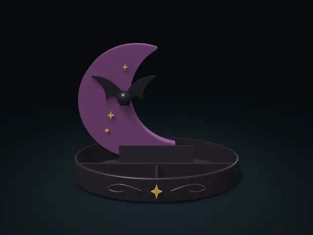 Crescent Moon Phone Valet with Bat and Storage Pockets — modelo 3D
