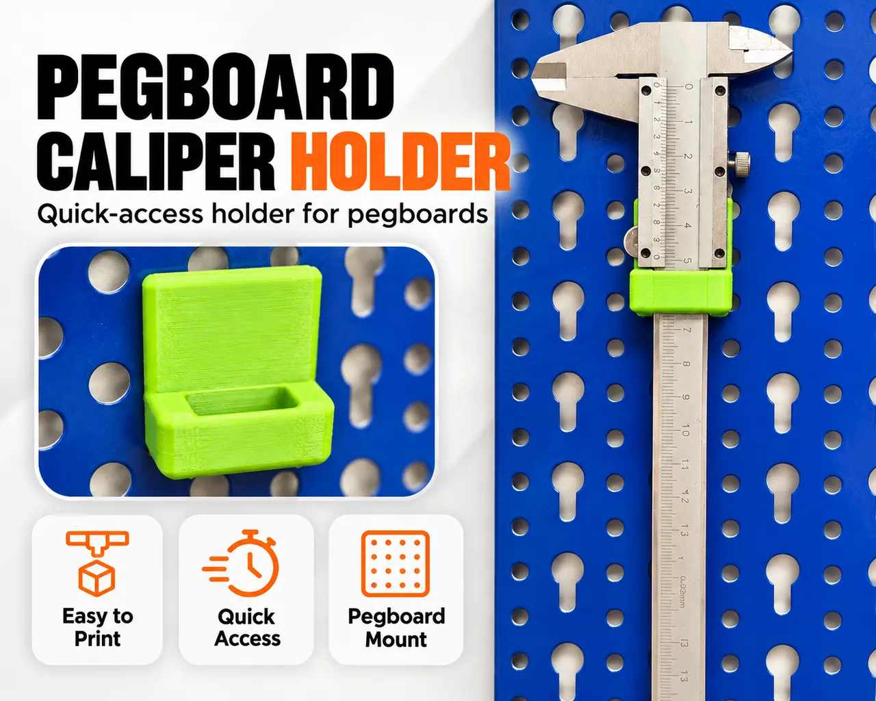 Pegboard caliper holder — modelo 3D