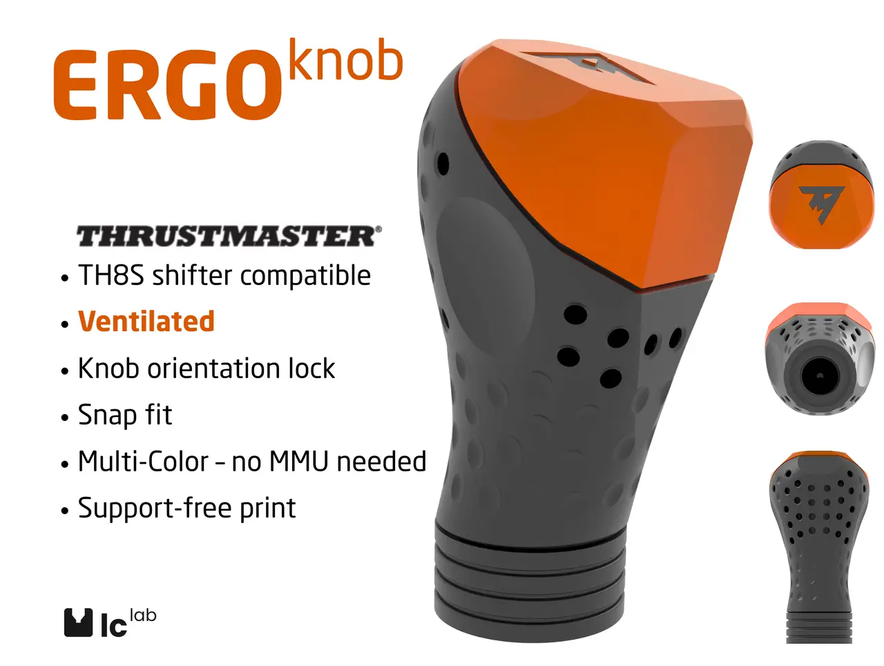 Ergonomic & Ventilated Knob (THRUSTMASTER TH8S Shifter) — modelo 3D