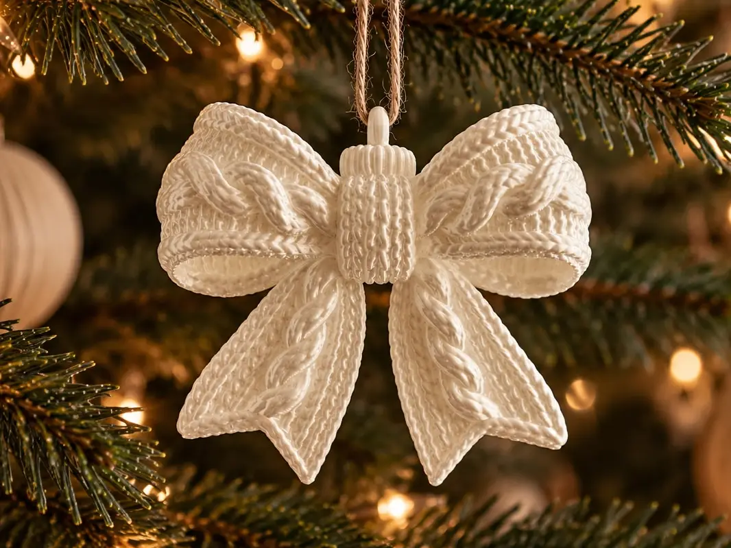 Knitted Christmas Bow Ornament – Cozy Yarn Texture — modelo 3D
