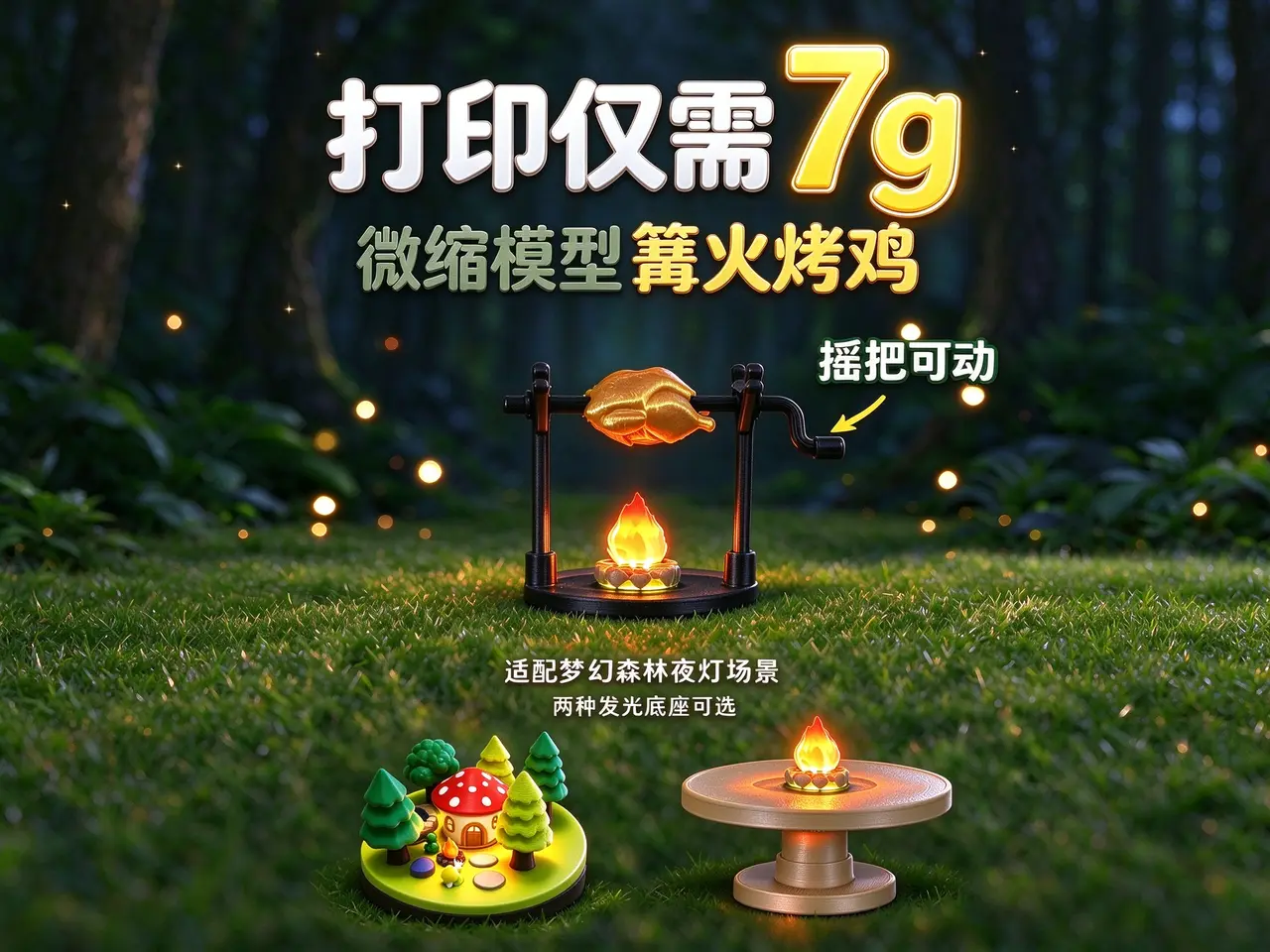 篝火烤鸡（含发光版本） — modelo 3D