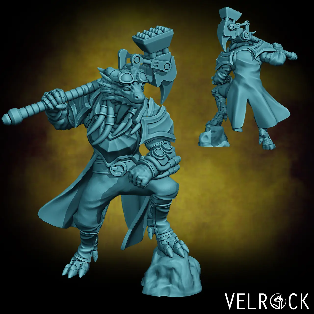 Male Dragonfolk Engineer with Mechanical Hammer (PRESUPPORTED) — modelo 3D