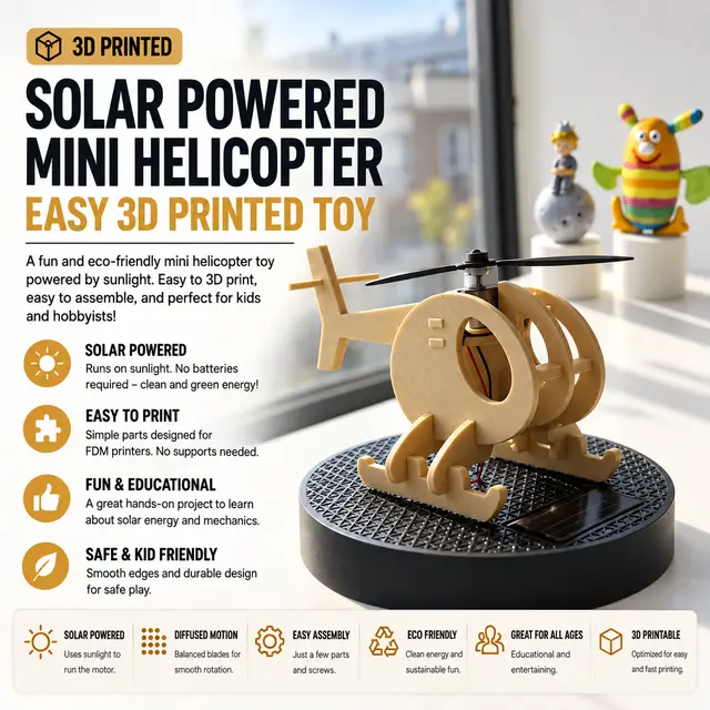 Solar Powered Mini Helicopter –Easy 3D Printed Toy — modelo 3D
