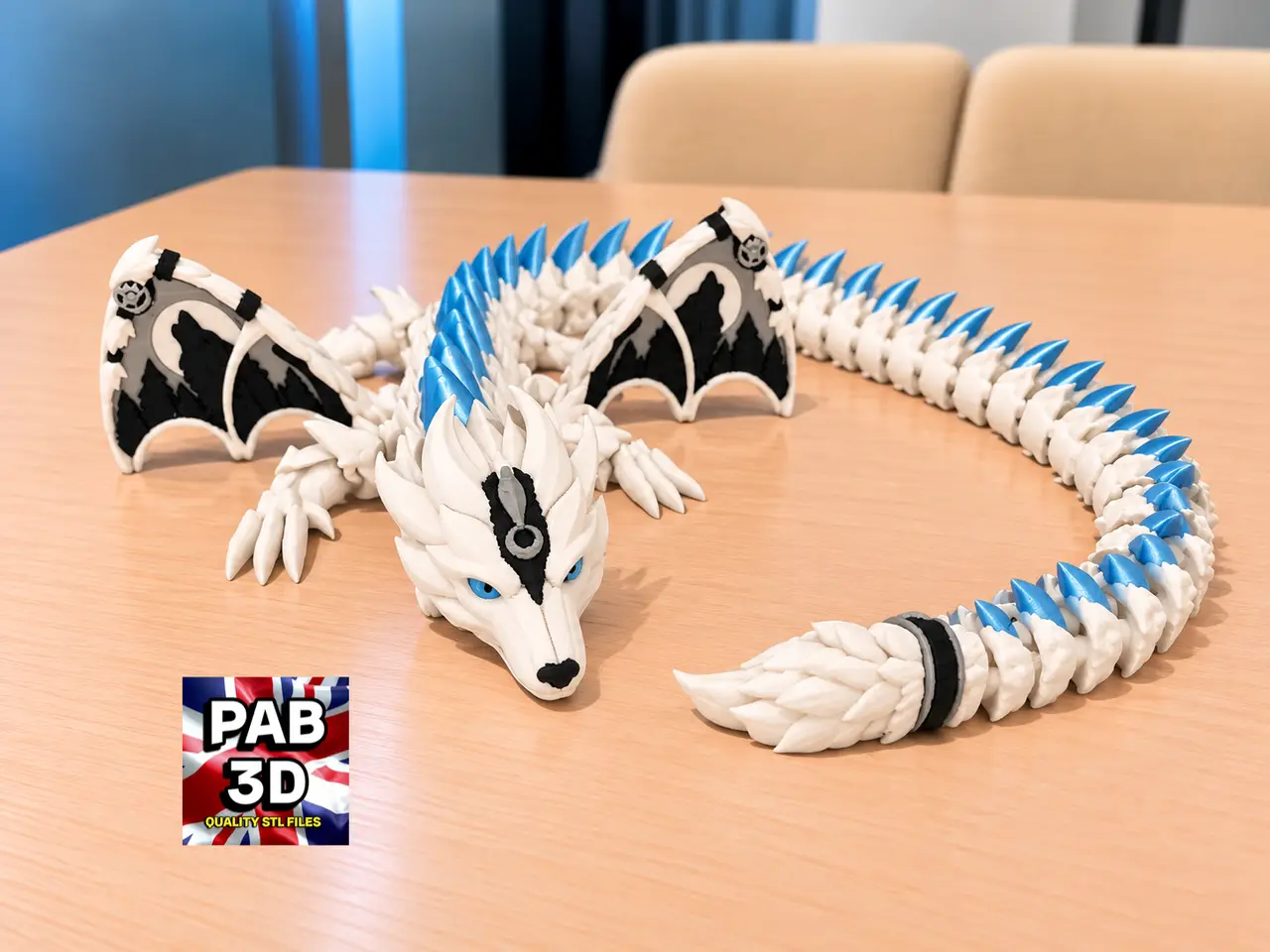 Articulated White Wolf flexi dragon — modelo 3D