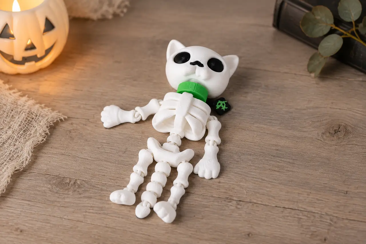 Toxic Skeleton Cat – Articulated Halloween Flexi Toy — modelo 3D