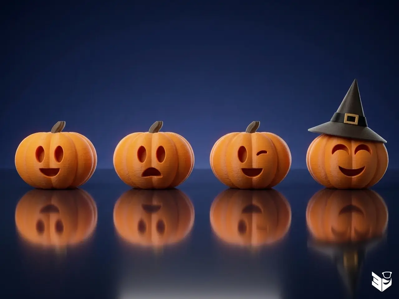 Halloween Pumpkin with 4 Facial Expressions — modelo 3D