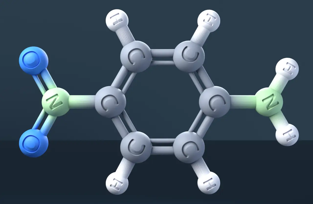 4-Nitroaniline 3D Molecular Model — CAS 100-01-6 — modelo 3D