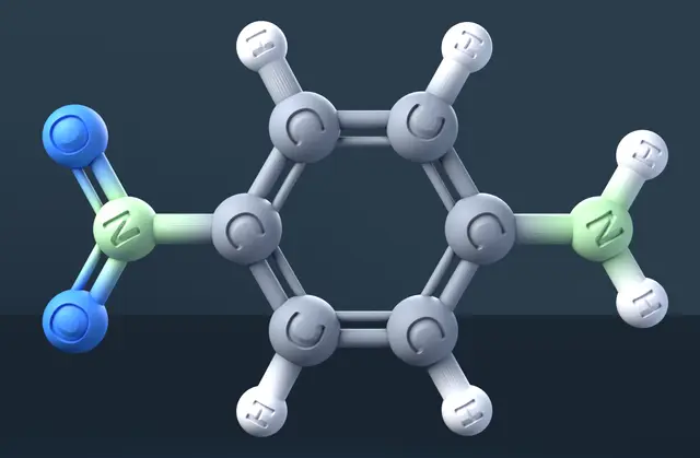 4-Nitroaniline 3D Molecular Model — CAS 100-01-6 — modelo 3D