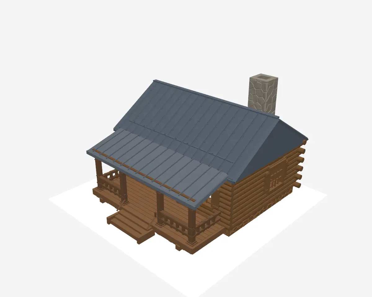 N Scale Alaskan Log Cabin – with Front Porch, Metal Roof & Stone Chimney (1:160) — modelo 3D