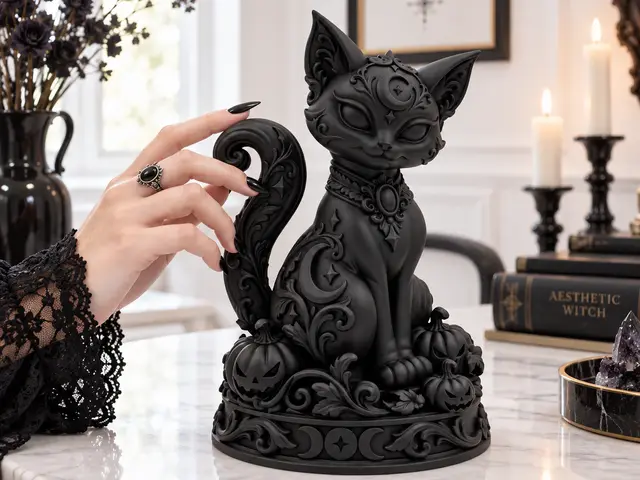 Goth Halloween Samhain Witch Cat Pumpkin Statue — modelo 3D