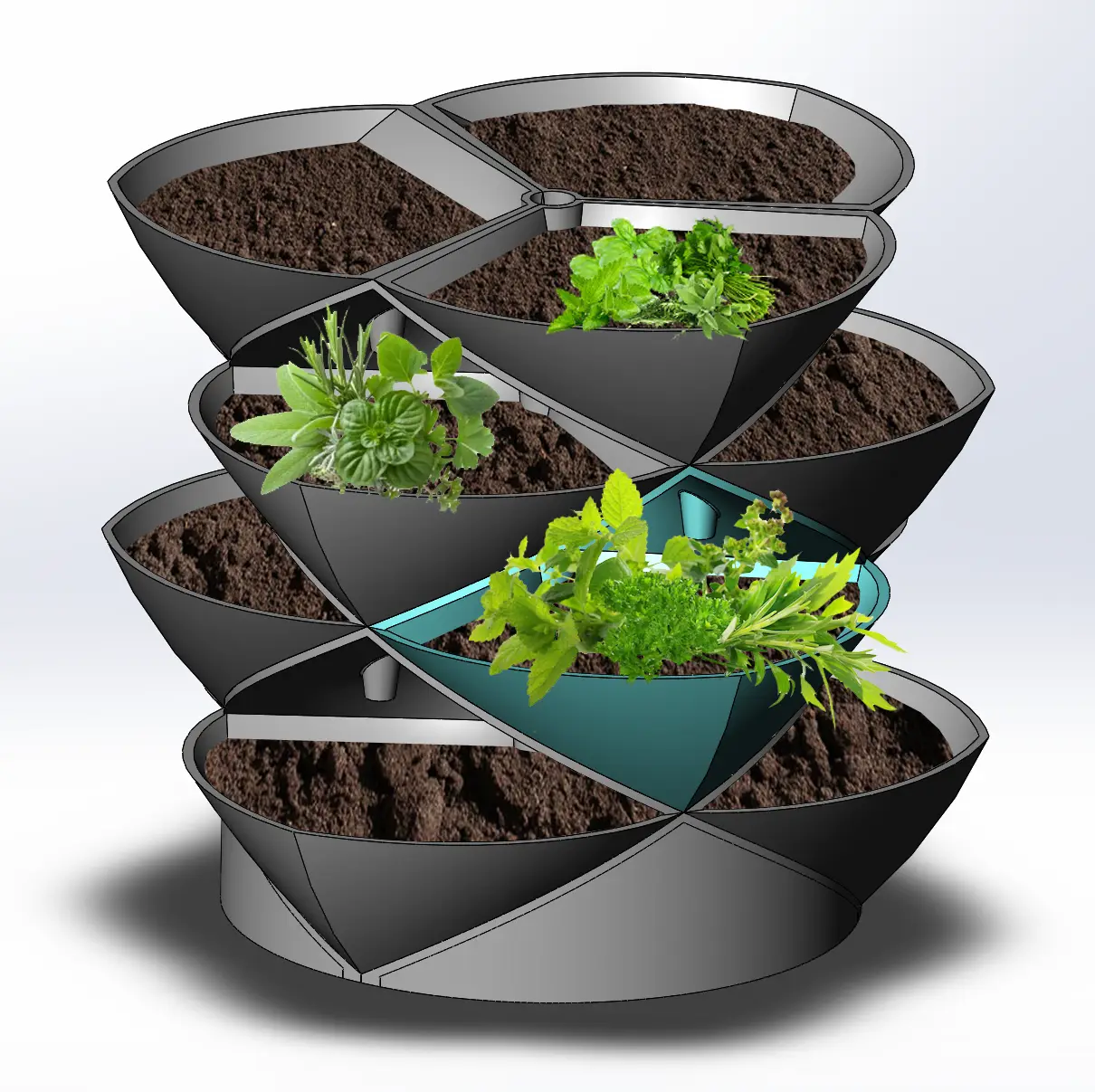 Stacking Planter Pods, a new concept in vertical, nesting herb and flower gardens - UPDATED to Version 2 — modelo 3D