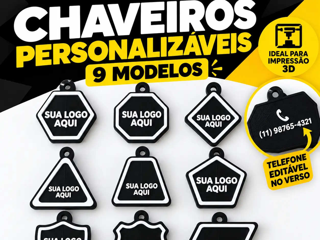 Chaveiros Personalizáveis 9 modelos geométricos — modelo 3D