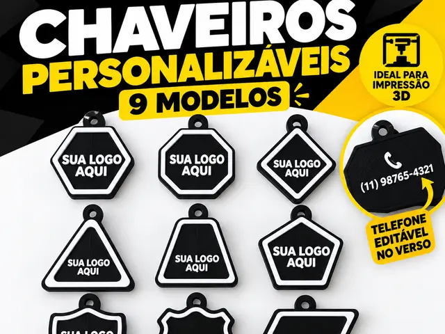 Chaveiros Personalizáveis 9 modelos geométricos — modelo 3D